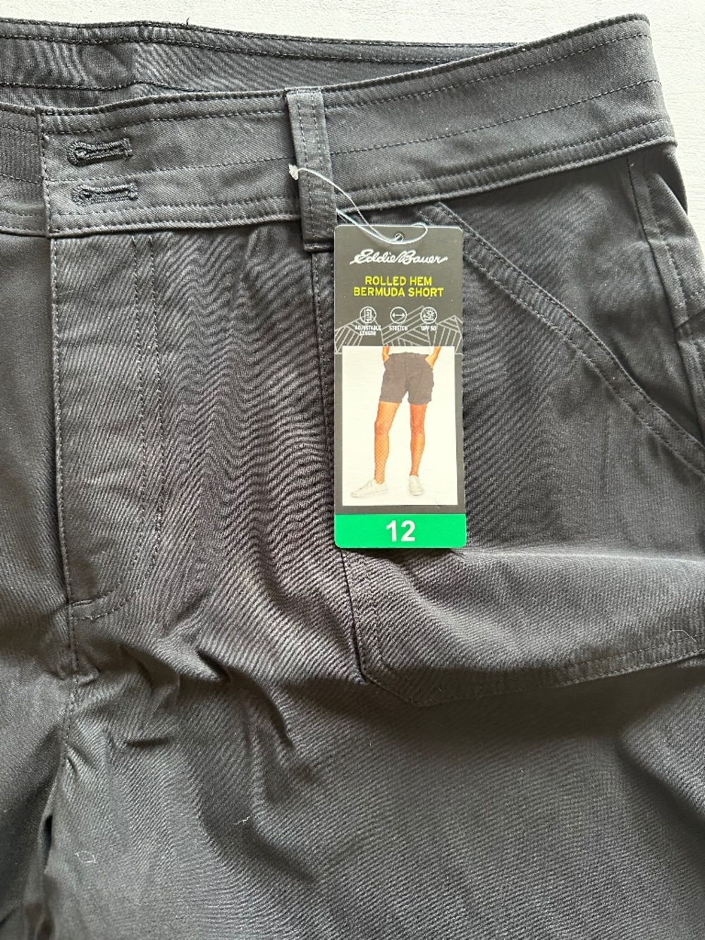 Eddie Bauer Women’s Rolled Hem Bermuda Shorts Black Size 12 NWT Stretch UPF 50